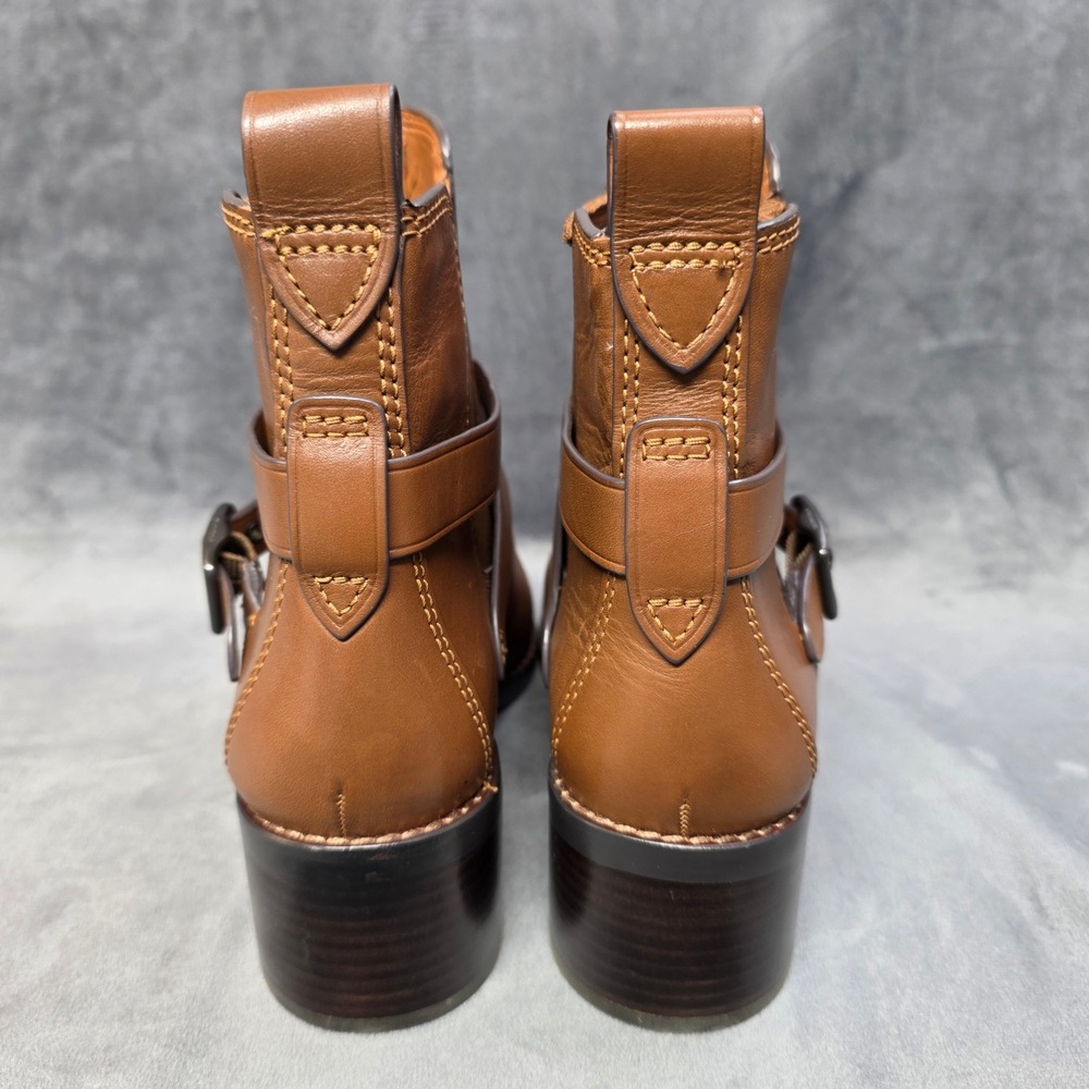 Coach Womens Leather Ankle Boots Brown Buckle Strap Block Heel Size 8 - Picture 3 of 13